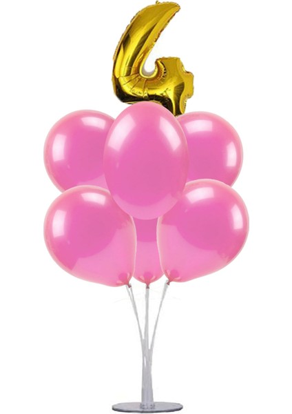 7 'li Balon Stand Demeti 4 Gold ve Pembe Balon