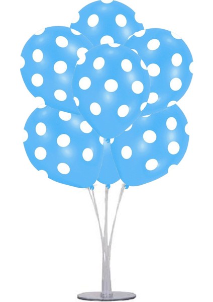 7 'li Balon Stand Demeti Mavi Puantiyeli