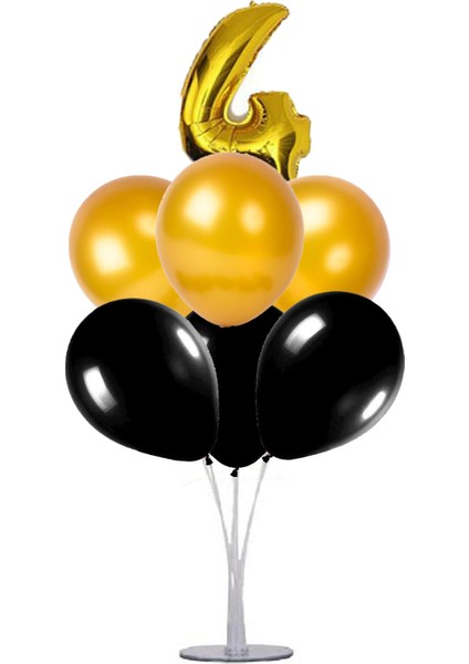 7'li Balon Stand Demeti 4 Yaş Gold Siyah Balon