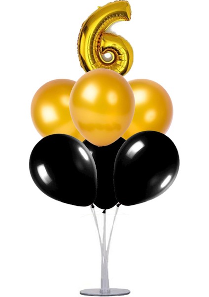 7 'li Balon Stand Demeti 6 Yaş Gold Siyah Balon