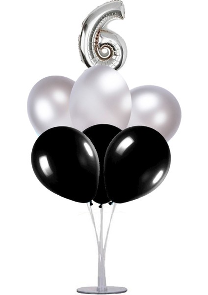 7 'li Balon Stand Demeti 6 Yaş Gümüş Siyah Balon