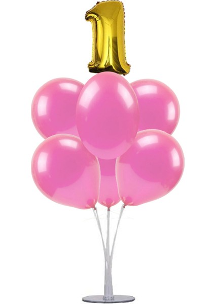 7 'li Balon Stand Demeti Altın Pembe Balon