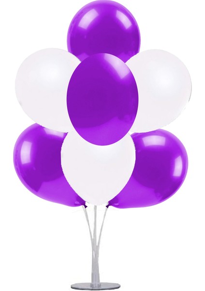 7 'li Balon Demeti Mor Beyaz Balon