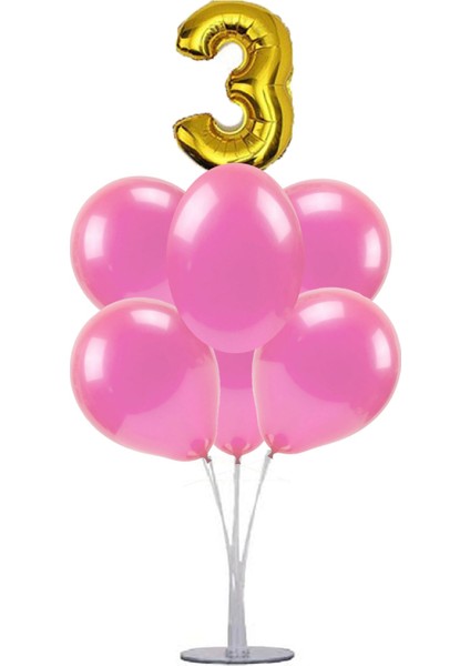 7 'li Balon Stand Demeti 3 Altın Pembe Balon