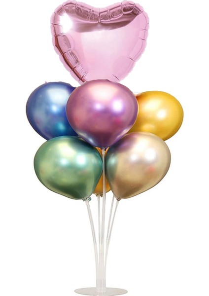 7 'li Balon Demeti Folyo Kalp Karışık Krom Balon