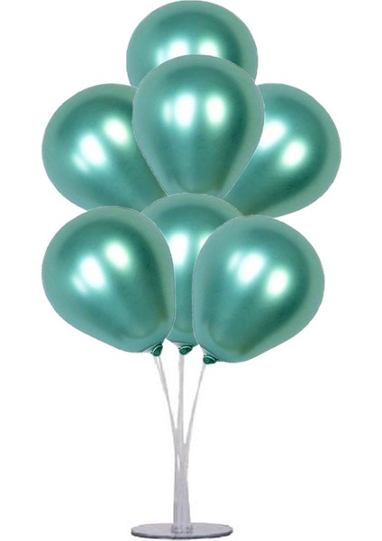 7 'li Balon Stand Demeti Krom Yeşil Balon