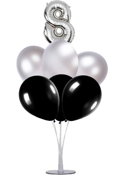 7 'li Balon Stand Demeti 8 Yaş Gümüş Siyah Balon