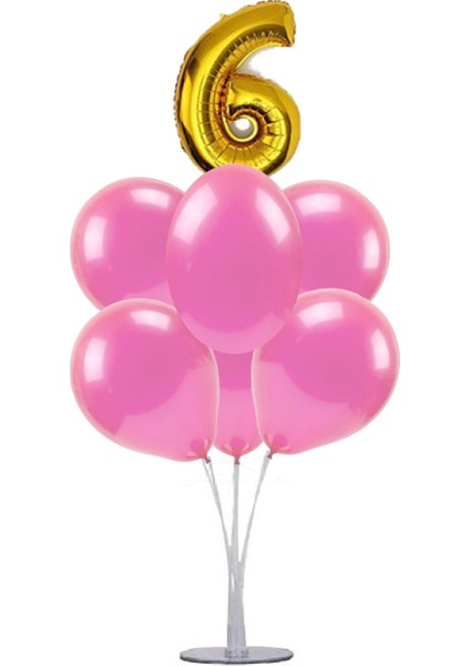7 'li Balon Stand Demeti 6 Altın Pembe Balon