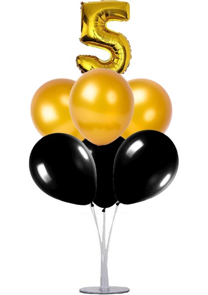 7 'li Balon Stand Demeti 5 Yaş Gold Siyah Balon