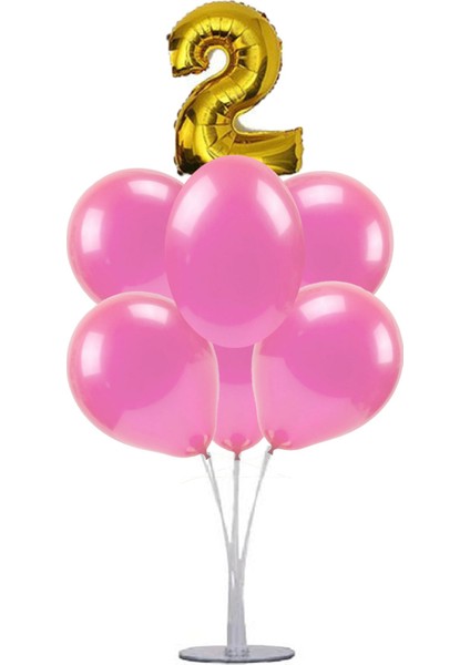 7 'li Balon Stand Demeti 2 Altın Pembe Balon
