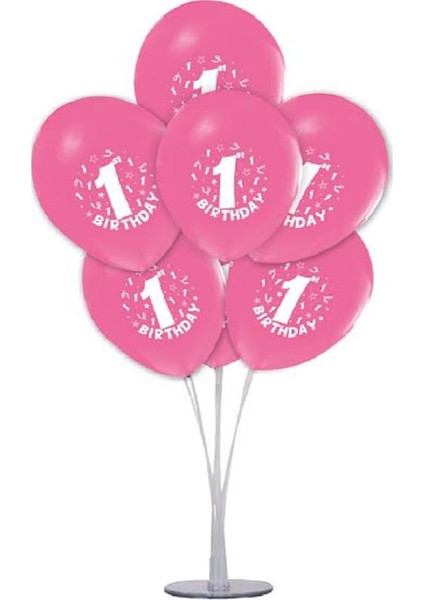 7 'li Balon Stand Demeti 1 Yaş Pembe Balon