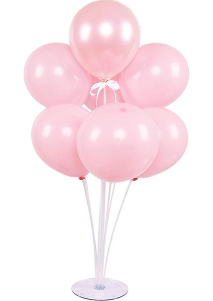 7 'li Balon Stand Demeti Makaron Pembe Balon