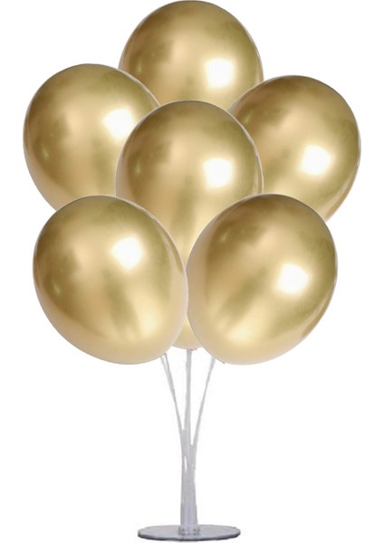 7 'li Balon Stand Demeti Krom Gold Balon
