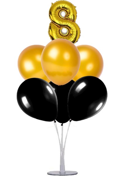 7 'li Balon Stand Demeti 8 Yaş Gold Siyah Balon