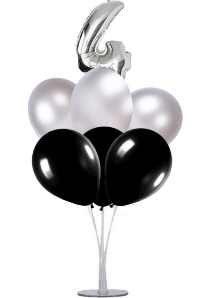7 'li Balon Stand Demeti 4 Yaş Gümüş Siyah Balon