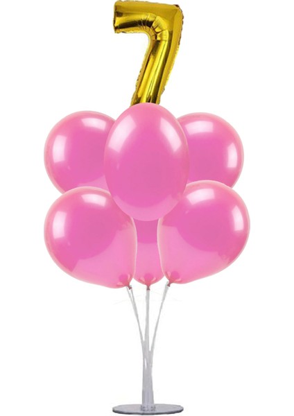 7 'li Balon Stand Demeti 7 Altın Pembe Balon