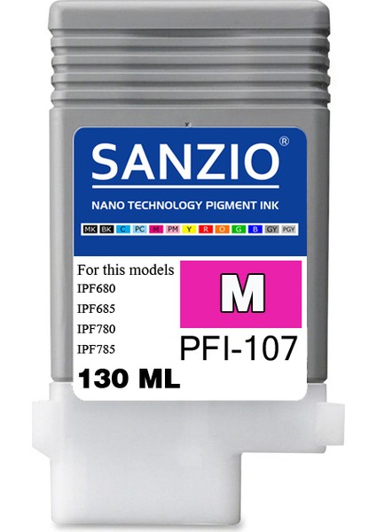 Silver Canon PFI-107M Kartuş 130ML Magenta - Kırmızı Plotter Kartuşu