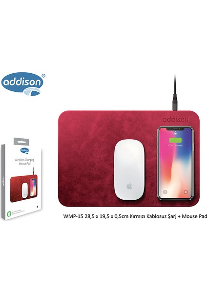 WMP-15 Kablosuz Şarjlı Mouse Pad Kırmızı