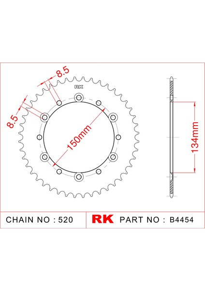 Kawasaki KX 250 F RK Çelik Arka Dişli B4454-50 (2011-2019)
