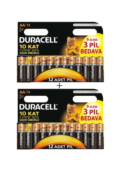 Alkalin AA Kalem Pil (12 + 12) 24'lü Paket