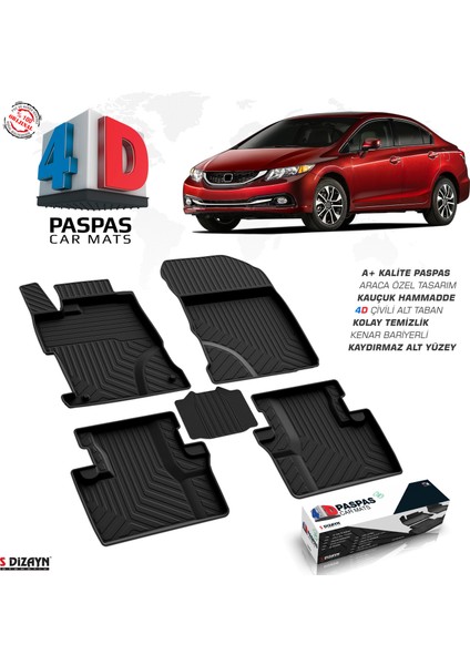 S-Dizayn Honda Civic SD 4D Havuzlu Paspas 2012-2016 A+Kalite