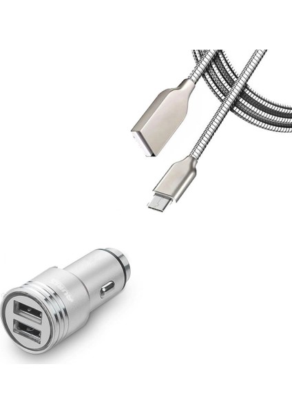 Type C Uyumlu Metal Hızlı Araç Şarj Cihazı Metal Kablo Çift Giriş USB 3.1
