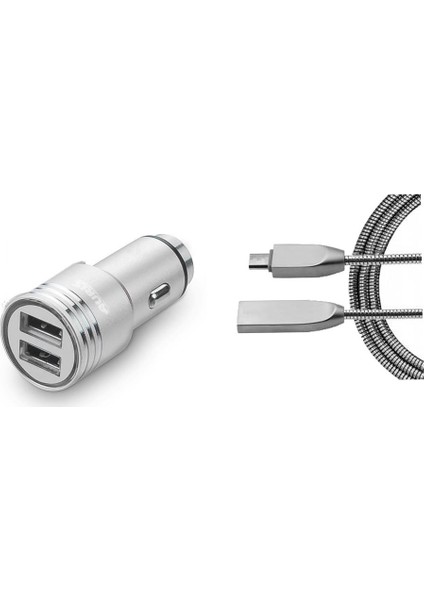 Micro USB Uyumlu Metal Hızlı Araç Şarj Cihazı Metal Kablo Çift Giriş USB 3.1