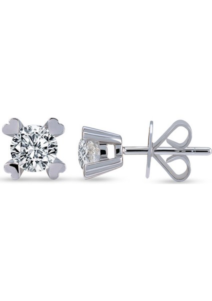 0.30 Ct Tektaş Kalp Tırnak Küpe