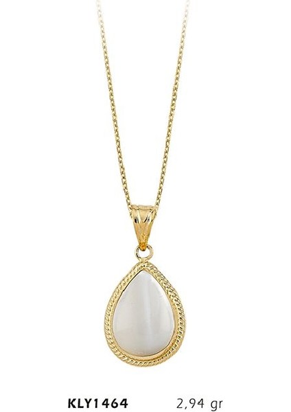 14 Ayar Altın Beyaz Otantik Taşlı Kolye Kly1464