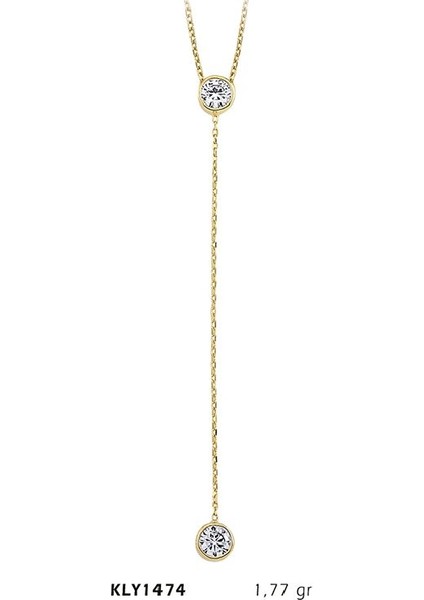 14 Ayar Altın İki Taş Kolye Kly1474