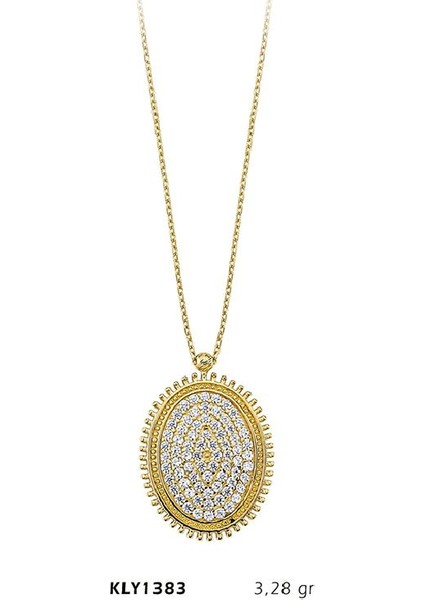 14 Ayar Altın Oval Taşlı Kolye Kly1383