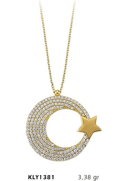 14 Ayar Altın Taşlı Ay Yıldız Kolye Kly1381