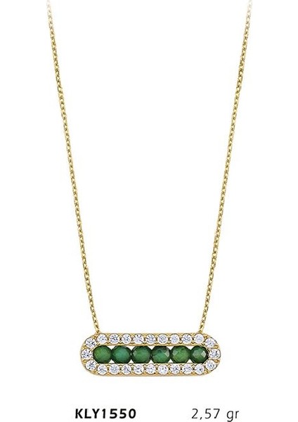 14 Ayar Altın Yeşil Taşlı Sıralı Kolye Kly1550