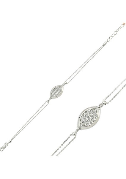 Br0460302 Gümüş Beyaz Taşlı Bayan Bileklik