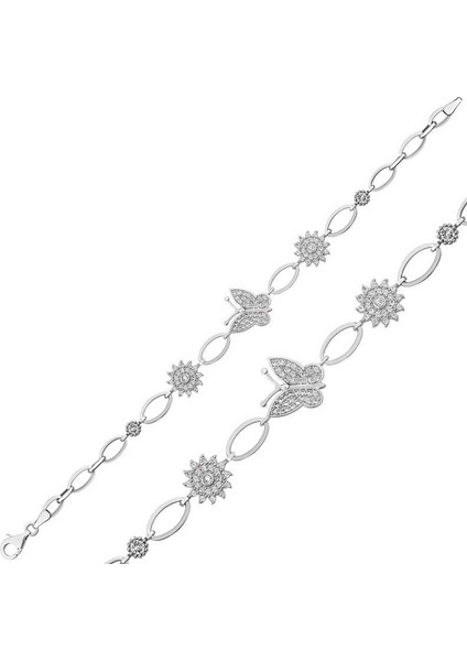 Br0460595 Gümüş Kelebek Bayan Bileklik
