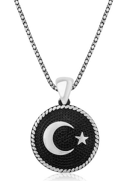 Gümüş Ay Yıldız Erkek Kolye