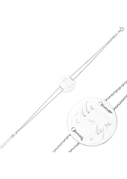 Gümüş İsimli Yuvarlak Plaka Bayan Bileklik