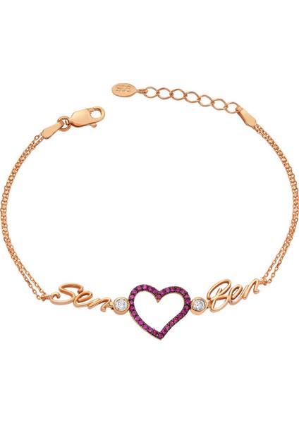 Gümüş Kalpli Sen Ben Bayan Bileklik