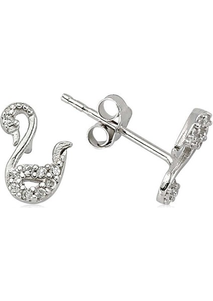 Gümüş Kuğu Çivili Küpe