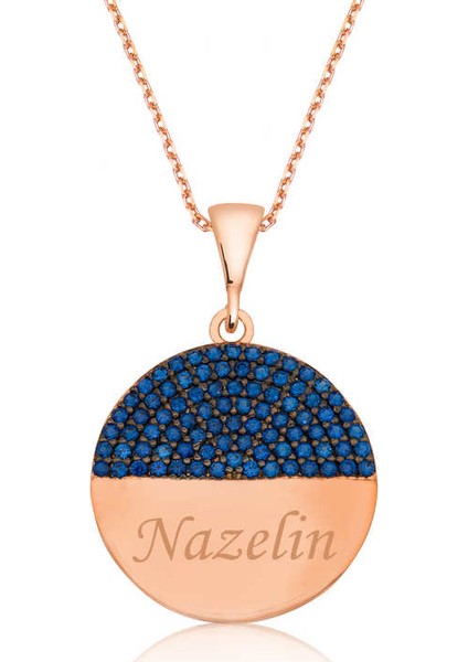 Pt2610635 Gümüş Mavi Taşlı İsimli Bayan Kolye