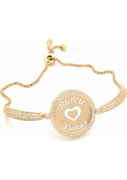 T4084 Gümüş İsimli Kişiye Özel Taşlı Bayan Bileklik