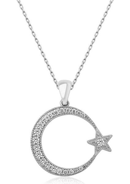 T4405 Gümüş Ay Yıldız Bayan Kolye