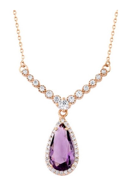 Zirkon Taşlı V Montür Damla Gümüş Kolye - Gms1208