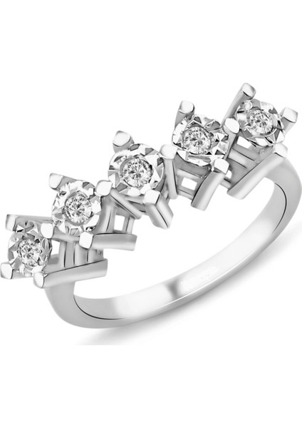 0.80 Karat Görünümlü Efektli F Renk Beştaş Pırlanta Yüzük Pb588