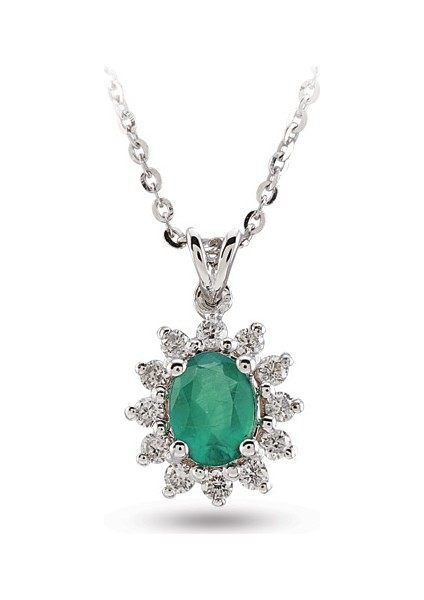 0.45 Ct Pırlanta Zümrüt Taşlı Kolye Rtkl29