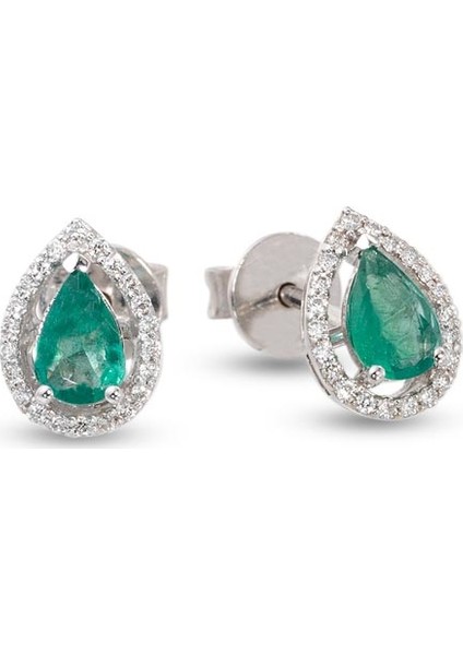0.96 Ct Pırlantalı Zümrüt Küpe Rtk15