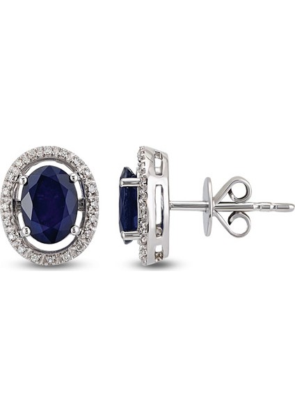 1.56 Ct Pırlantalı Safir Küpe Rtk3