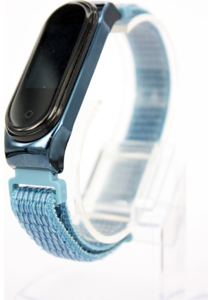 Xiaomi Mi Band 4 - Mi Band 3 Metal Çerçeveli Cırtlı Hasır Desenli Renkli Kordon Gökyüzü Mavisi