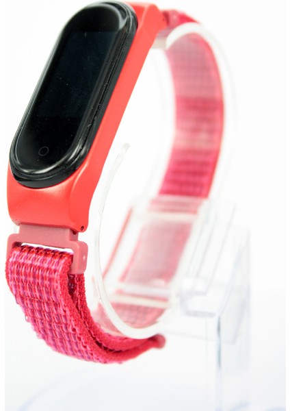 Xiaomi Mi Band 4 - Mi Band 3 Silikon Çerçeveli Cırtlı Hasır Desenli Renkli Kordon Kırmızı