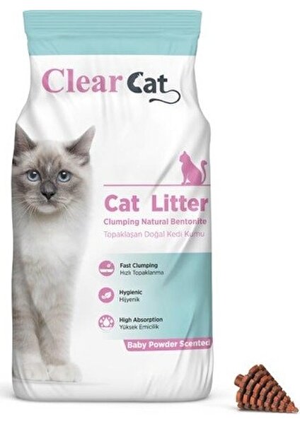 Clear Cat Bebek Pudralı Kokulu 5 kg İnce Taneli Bentonit Kedi Kumu